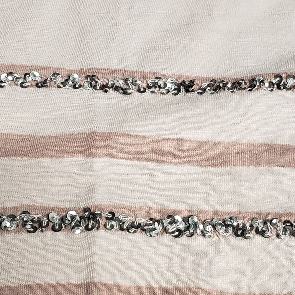 LOFT Top Blush Pink Striped Sequin Embellished Short Sleeve Tee Size M Cotton - Picture 6 of 9